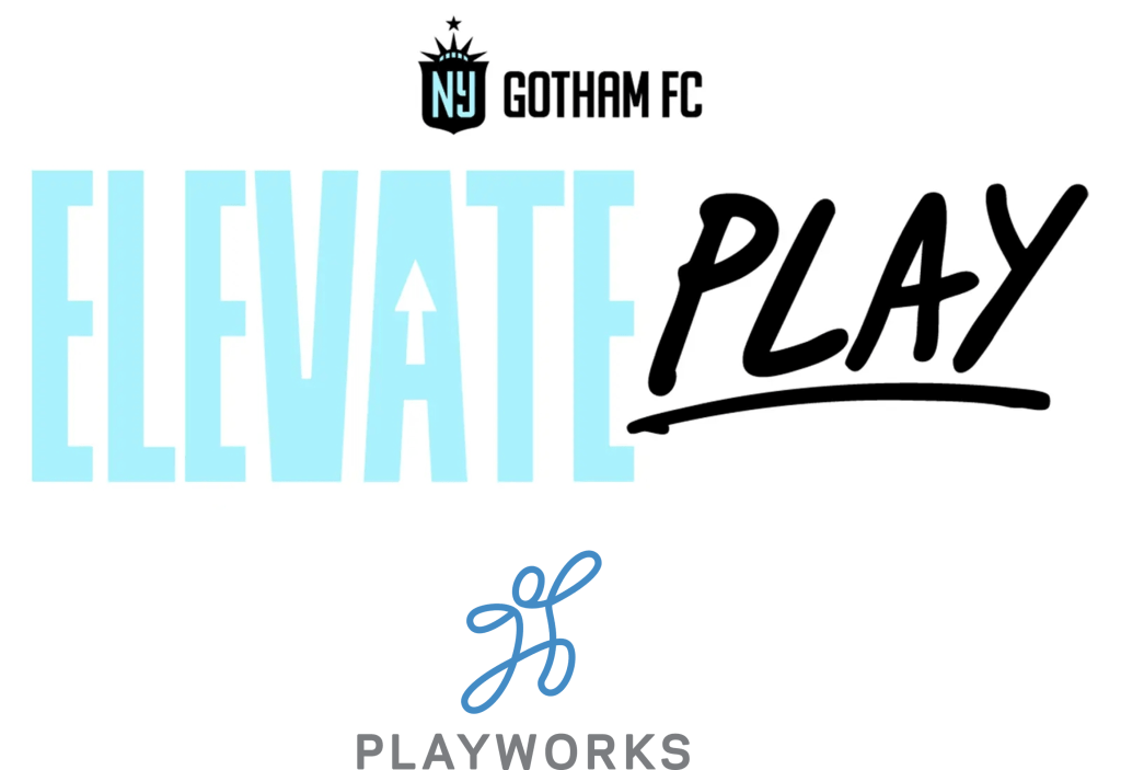 Logo for Gotham FC's Elevate Play initiative with Playworks